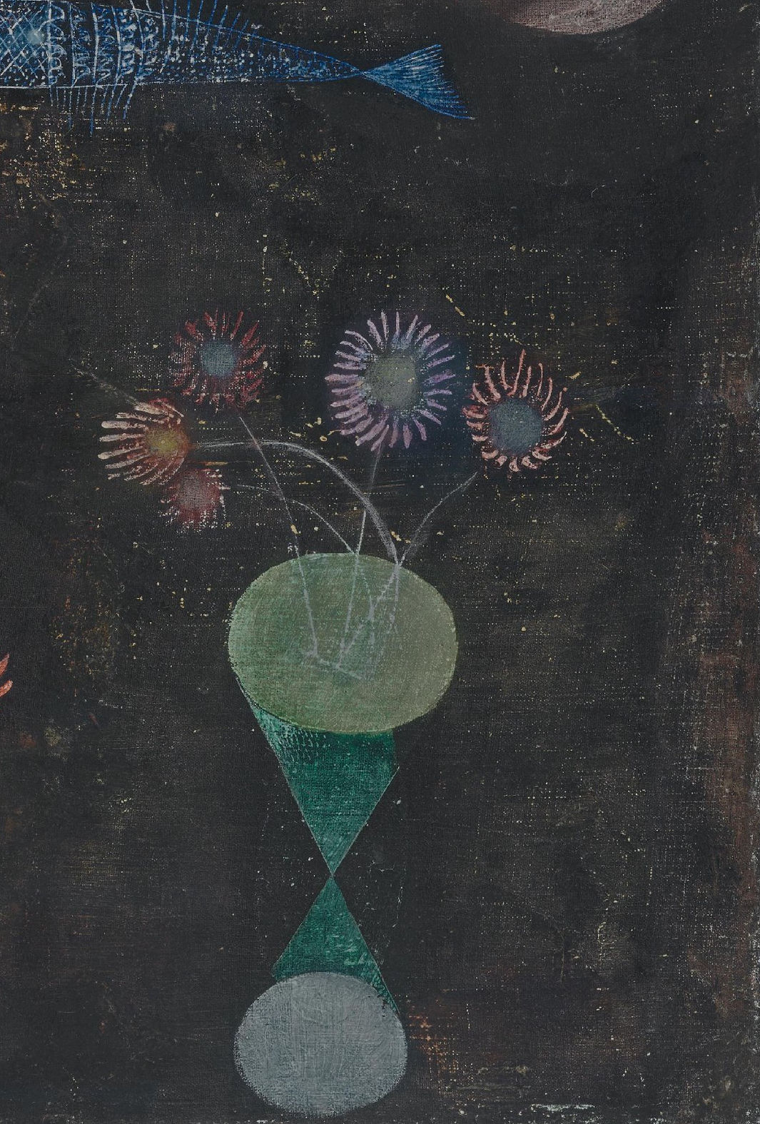 Detail 6: Flowers and pale vessel at the right in Fish Magic